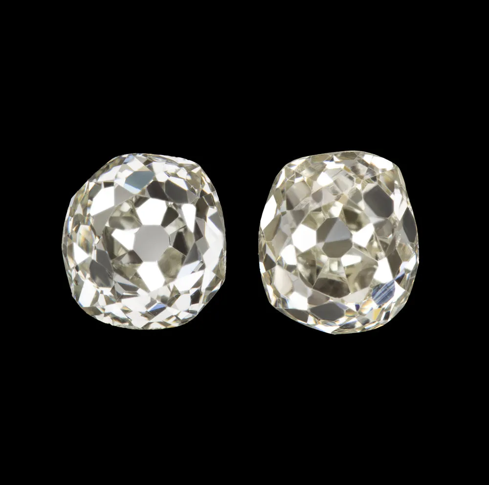 0.81c OLD MINE CUT DIAMOND STUD EARRINGS M-N VS2-SI1 MATCHING PAIR LOOSE NATURAL