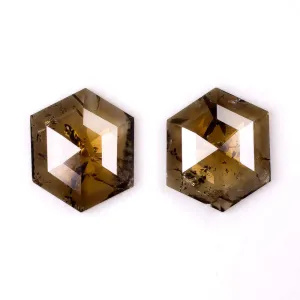 1.30ct NATURAL ROSE CUT DIAMOND PAIR RUSTIC STUD EARRINGS HEXAGON BROWN DANGLE