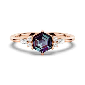 1.5 CT. Hexagon Cut Unique Alexandrite Engagement Ring With Moissanite Accents