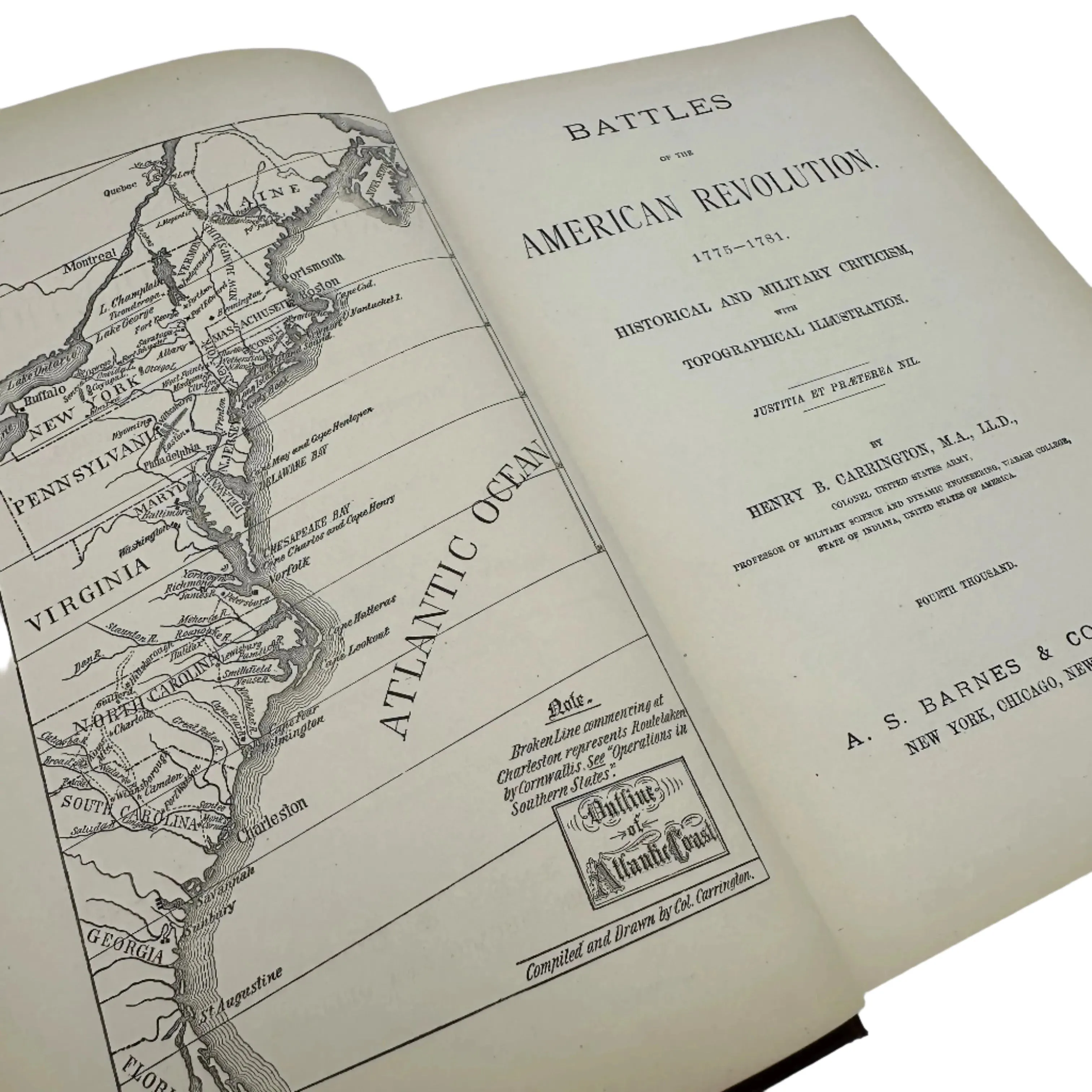 1876 "Battles of the American Revolution 1775-1781" — Signed and inscribed by the author, Henry B. Carrington