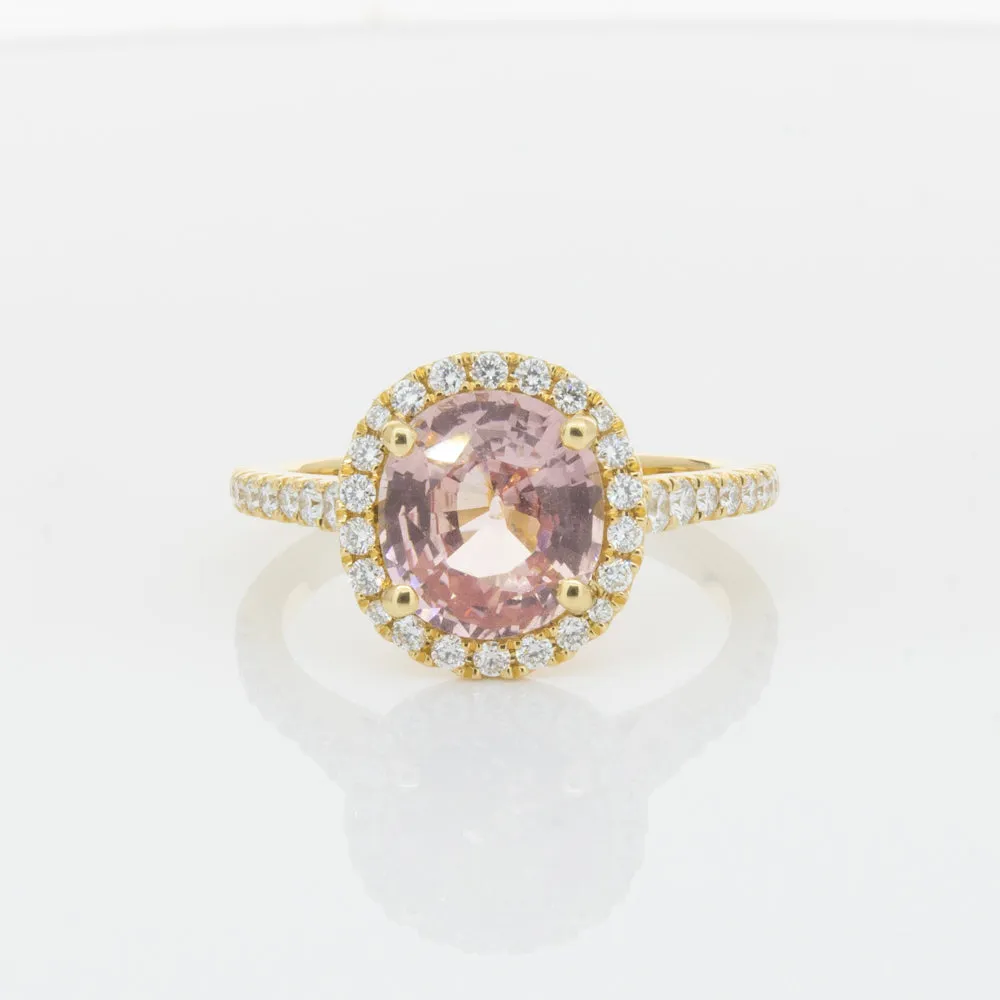 18ct Yellow Gold Padparadscha Sapphire & Diamond Ring