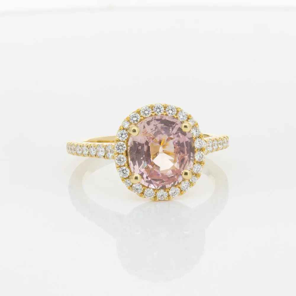 18ct Yellow Gold Padparadscha Sapphire & Diamond Ring