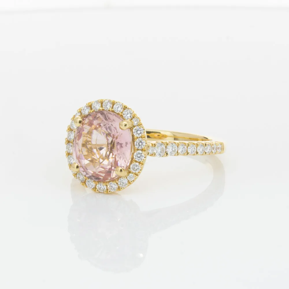 18ct Yellow Gold Padparadscha Sapphire & Diamond Ring