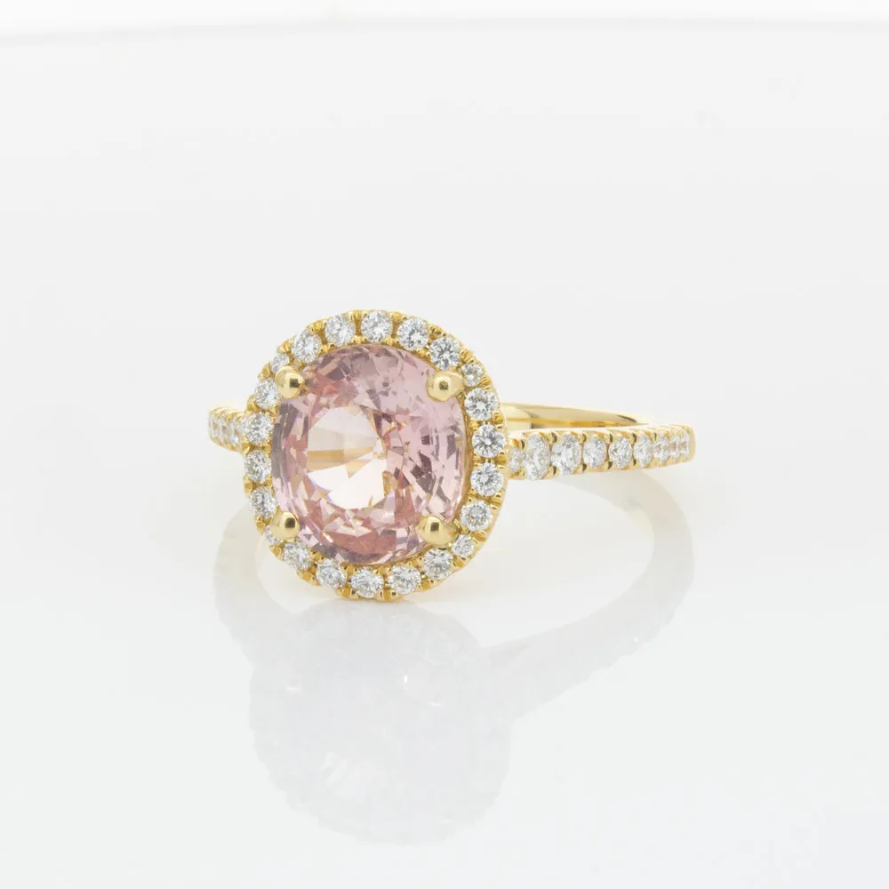 18ct Yellow Gold Padparadscha Sapphire & Diamond Ring