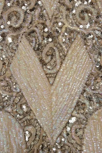 1920's French Couture Champagne Golden Beaded Sequin Art-Deco Flapper Dress