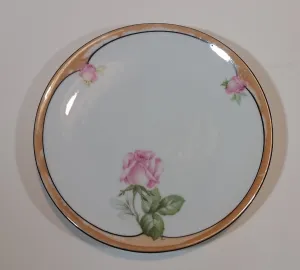 1920s German Lustreware Peach Trim Pink Floral Roses Decor 6 1/2" Plate