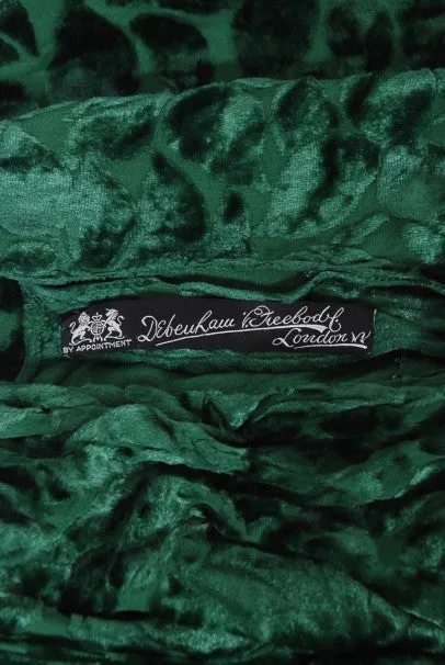 1930's Emerald Green Leaf Motif Sheer Silk Velvet Bias-Cut Gown & Bolero