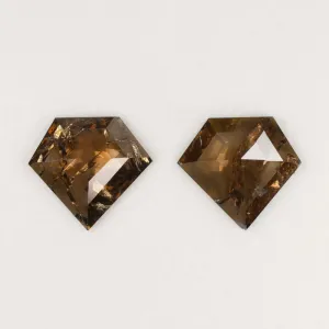 1ct NATURAL ROSE CUT DIAMOND PAIR RUSTIC STUD EARRINGS SHIELD BROWN DANGLE STEP