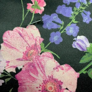 2 5/8 YD PC-Black Floral Satin Fabric