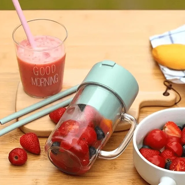 2 In 1 Portable Crusher Juicer With Handle & Straw for Smoothie Sipper USB Rechargeable