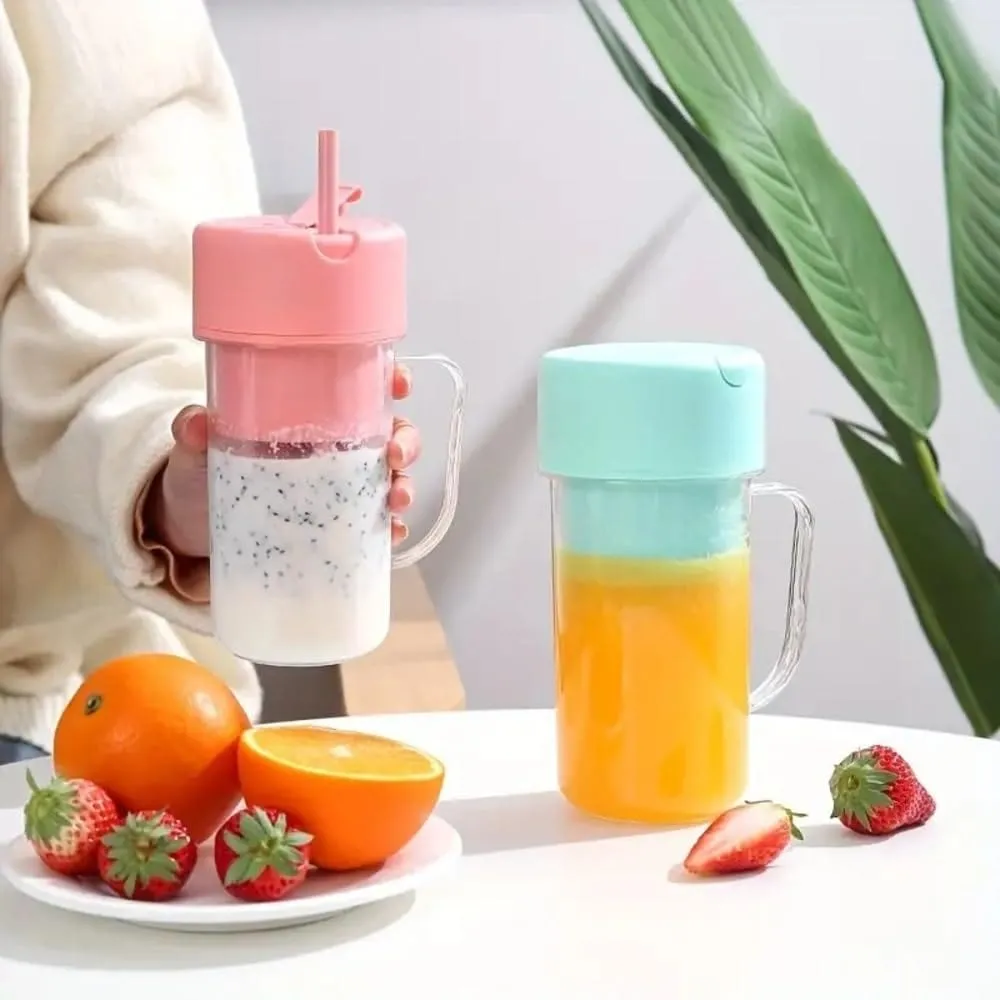 2 In 1 Portable Crusher Juicer With Handle & Straw for Smoothie Sipper USB Rechargeable