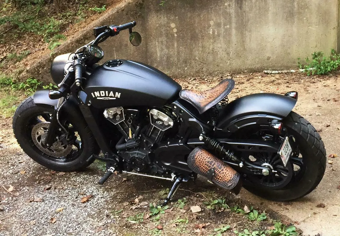 2015-2023 Indian Scout Bobber Swing Arm Saddle Bag Ant Brown Tooled Leather Seat