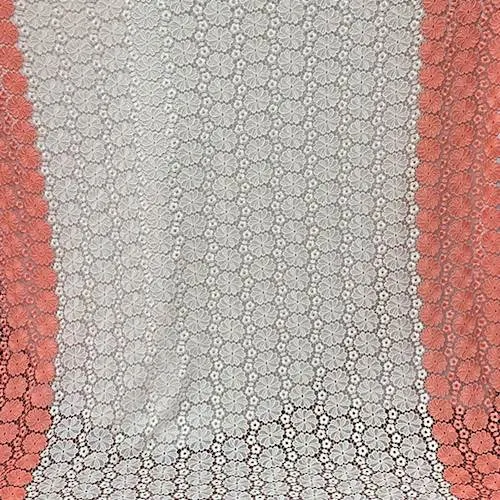 3 YD PC-Cream White/Coral Floral Lace Fabric