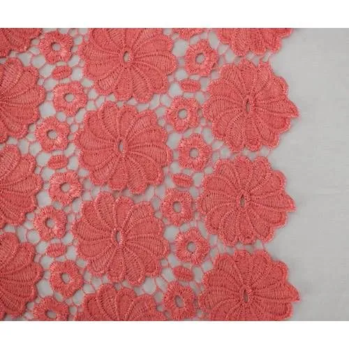 3 YD PC-Cream White/Coral Floral Lace Fabric