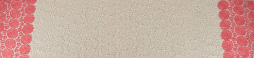 3 YD PC-Cream White/Coral Floral Lace Fabric