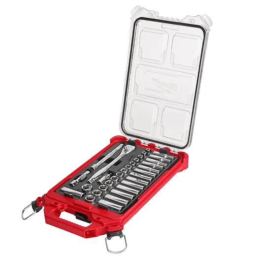 32pc 3/8 In. Metric Ratchet And Socket Set With Packout Low-profile Compact Organizer