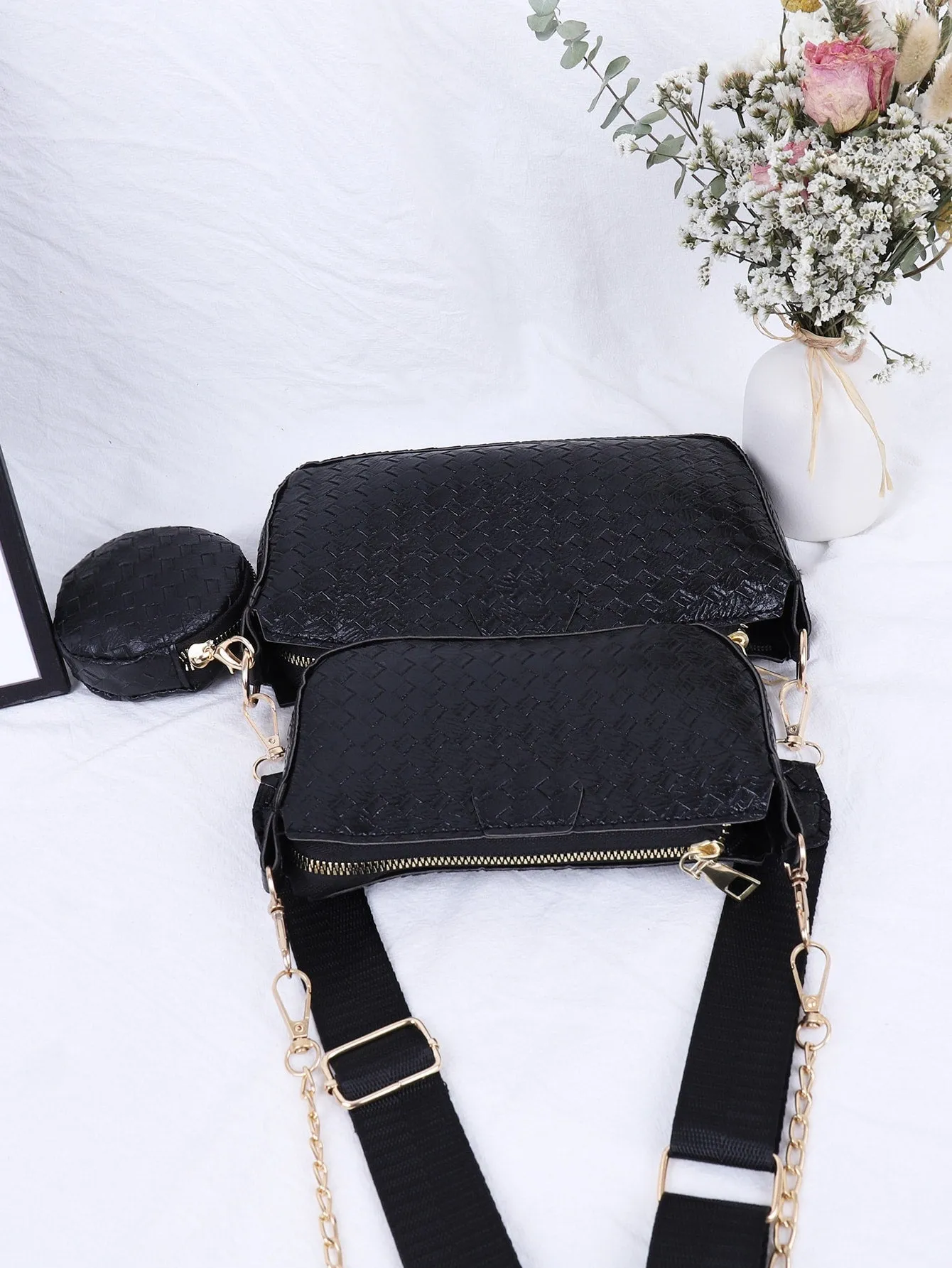 3pcs Braided Design Crossbody Bag Set