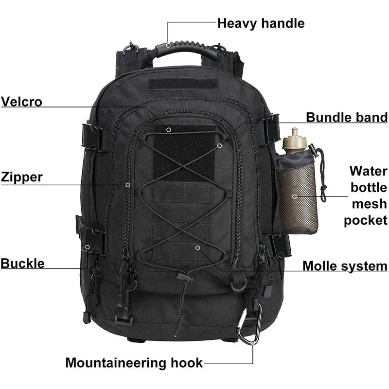 60L Military Tactical Backpack, Molle Assault Rucksack for Outdoor Travel, Hiking - Waterproof