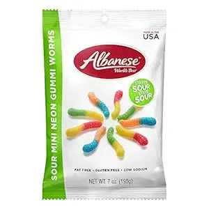 Albanese Sour Mini Worms Gummies 12 Flavor 7oz Peg Bag