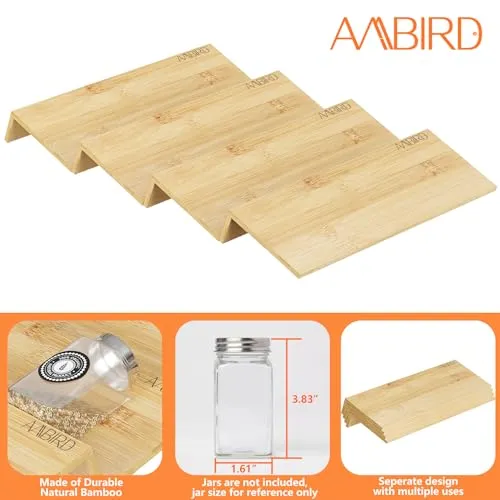 AMBIRD Bamboo Spice Drawer Organizer with Non-slip Mat,4 Tier Jar Spice Rack Tray 9.5'',Seasoning Organizer for Kitchen,Cabinet,Drawers,Countertop