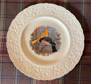 Antique Pratt Cauldon  Meadowlark & Goldfinch Birds BirdCage Brown Transferware Plate Relief Border