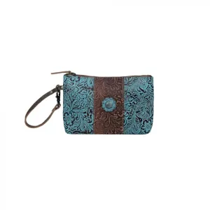 Aqua Wristlet Leather & Hairon Bag