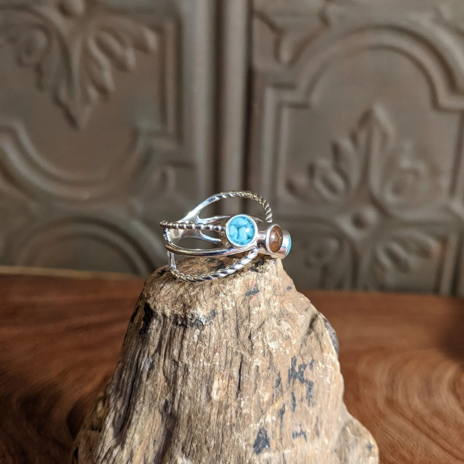 Arizona Sand & Turquoise Triple Sterling Silver Ring by Dune Jewelry GJ-RNG-0037