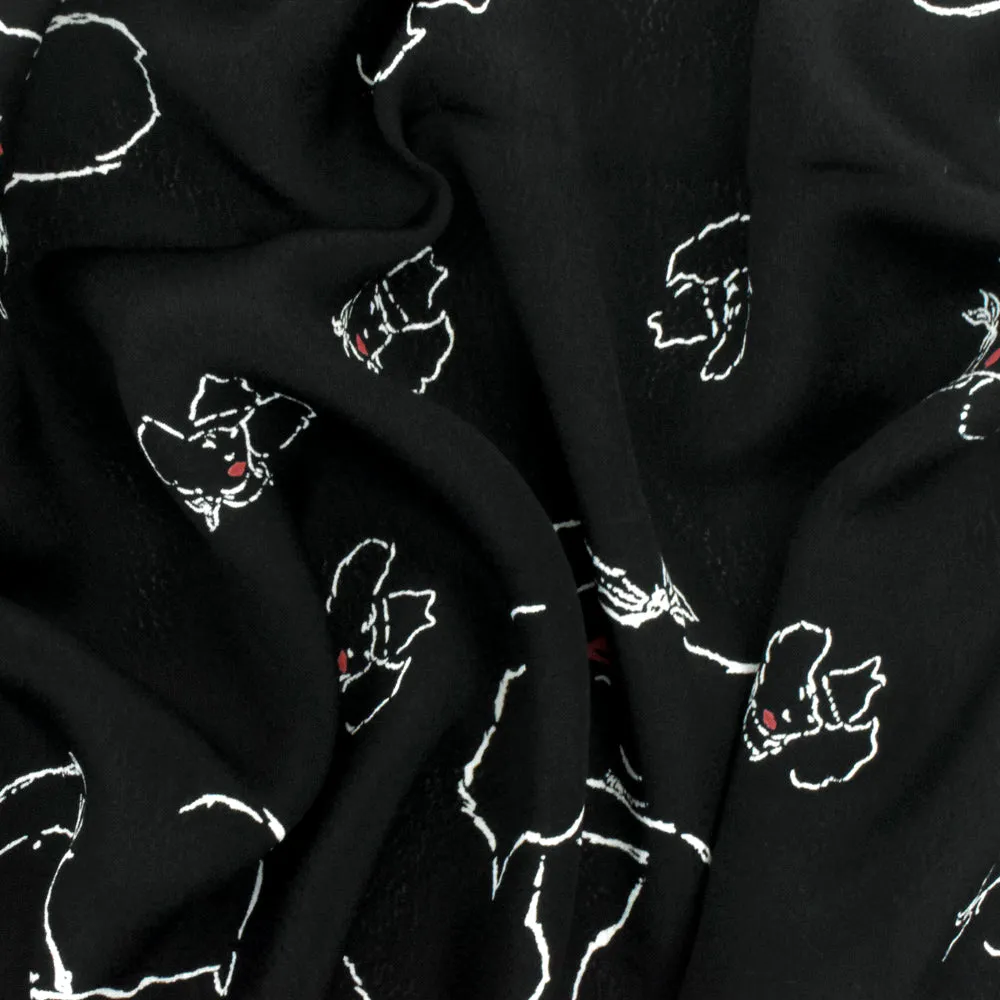 Basic Black-White-Red Cow Girl Printed Rayon Crepe Faille Woven Fabric