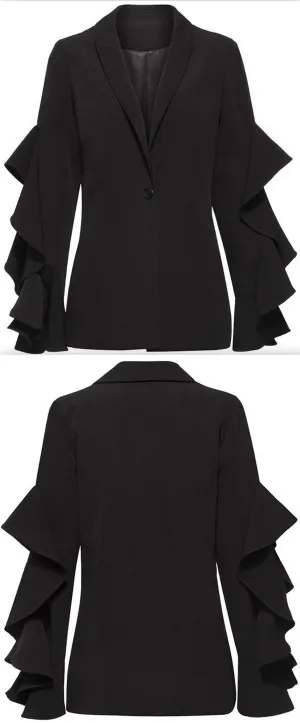 Black Ruffle-Sleeve Blazer