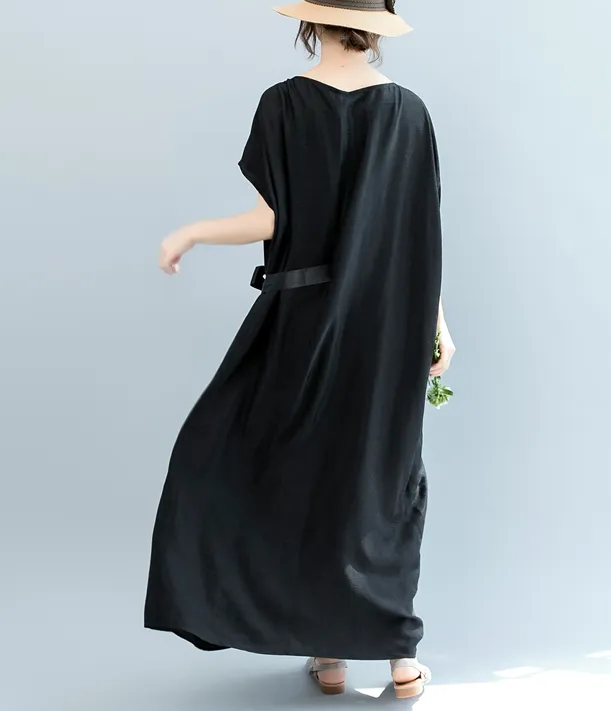 Black WaistLine Summer Cotton Linen Spring Women Dresses QZ200536