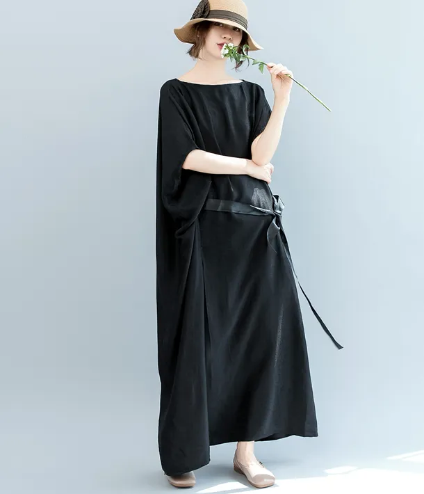 Black WaistLine Summer Cotton Linen Spring Women Dresses QZ200536