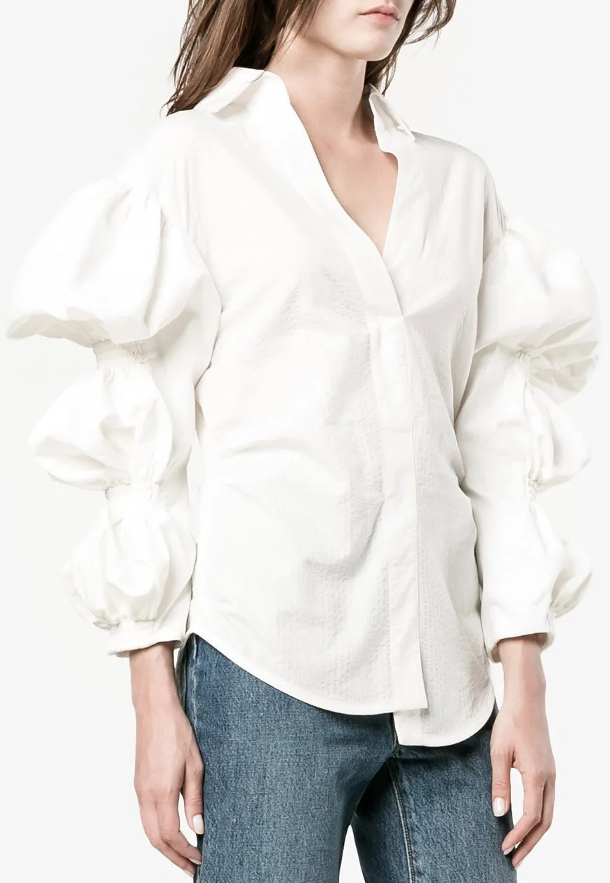 Blouse with Cropped Bubble Sleeves