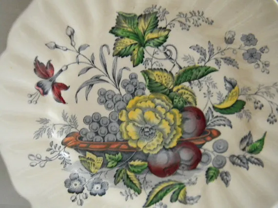 Blue Transferware Plate Basket of Fruit and Flowers Butterfly Royal Doulton