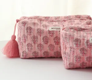 'BLUSH BLOOMS'  printed travel/makeup zipper pouch-LARGE only