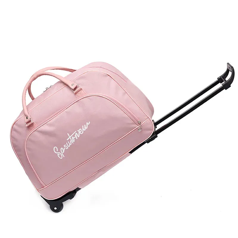 Blush Voyager: Chic Trolley Duffle with Convenient Wheels