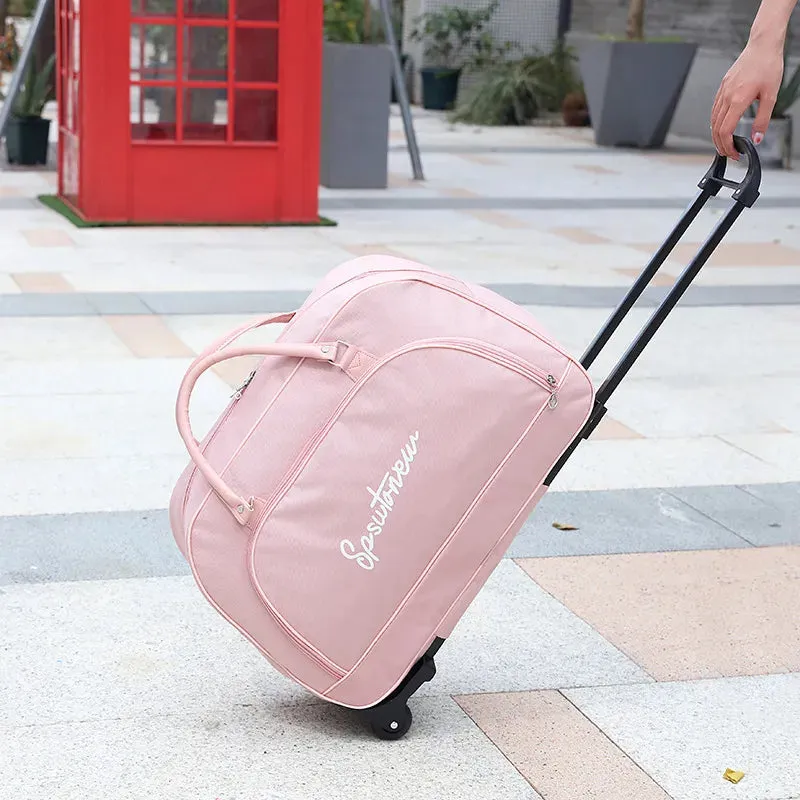 Blush Voyager: Chic Trolley Duffle with Convenient Wheels