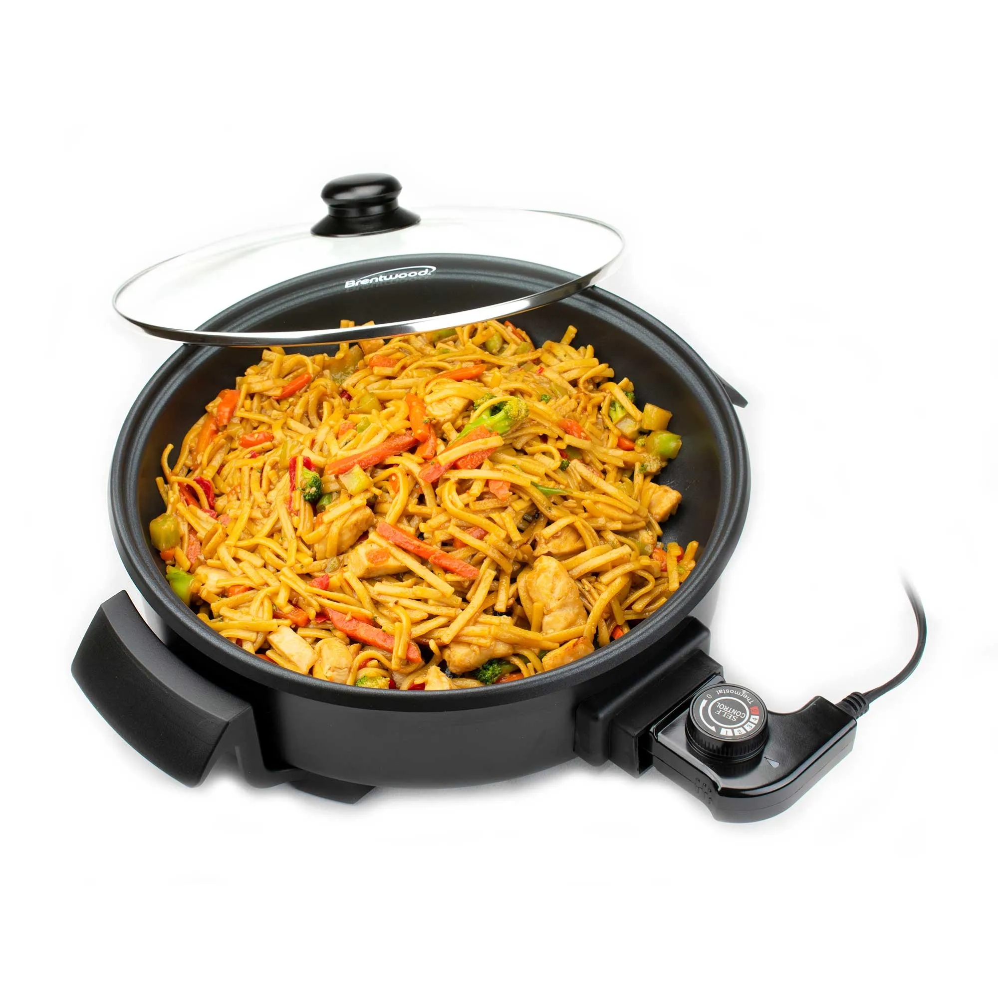 Brentwood SK-67BK 12-Inch Round Non-Stick Electric Skillet with Vented Glass Lid, Black