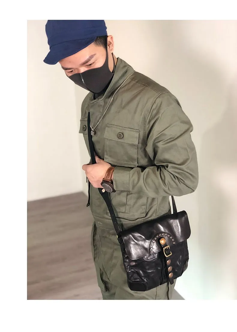 CASUAL BLACK LEATHER MEN'S 10 INCHES MIni Side Bag MESSENGER BAG BLACK POstman Bag Courier BAG FOR MEN