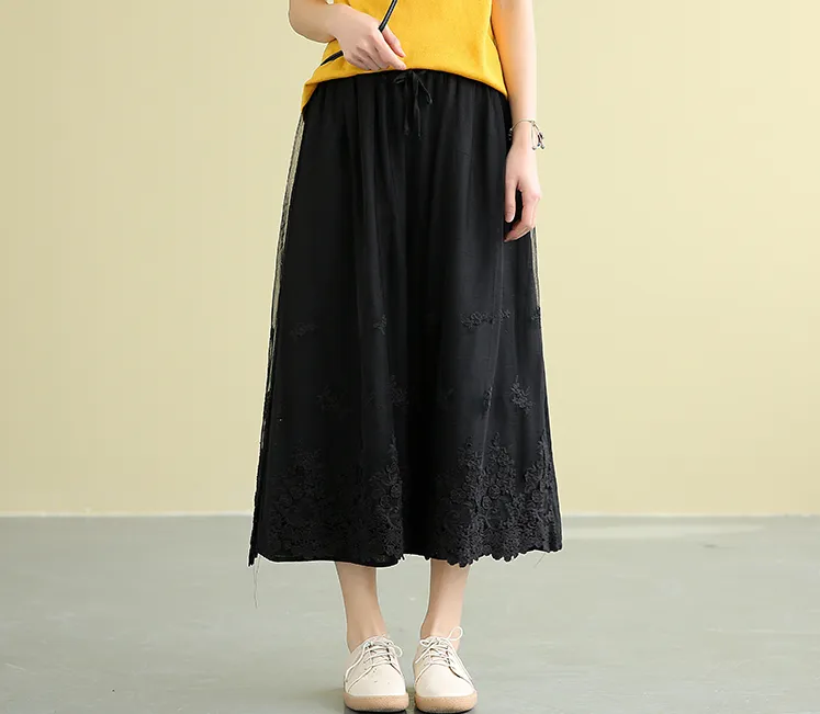 Casual polyester Cotton Cut out embroidery loose fitting Women's Skirts DZA2007191