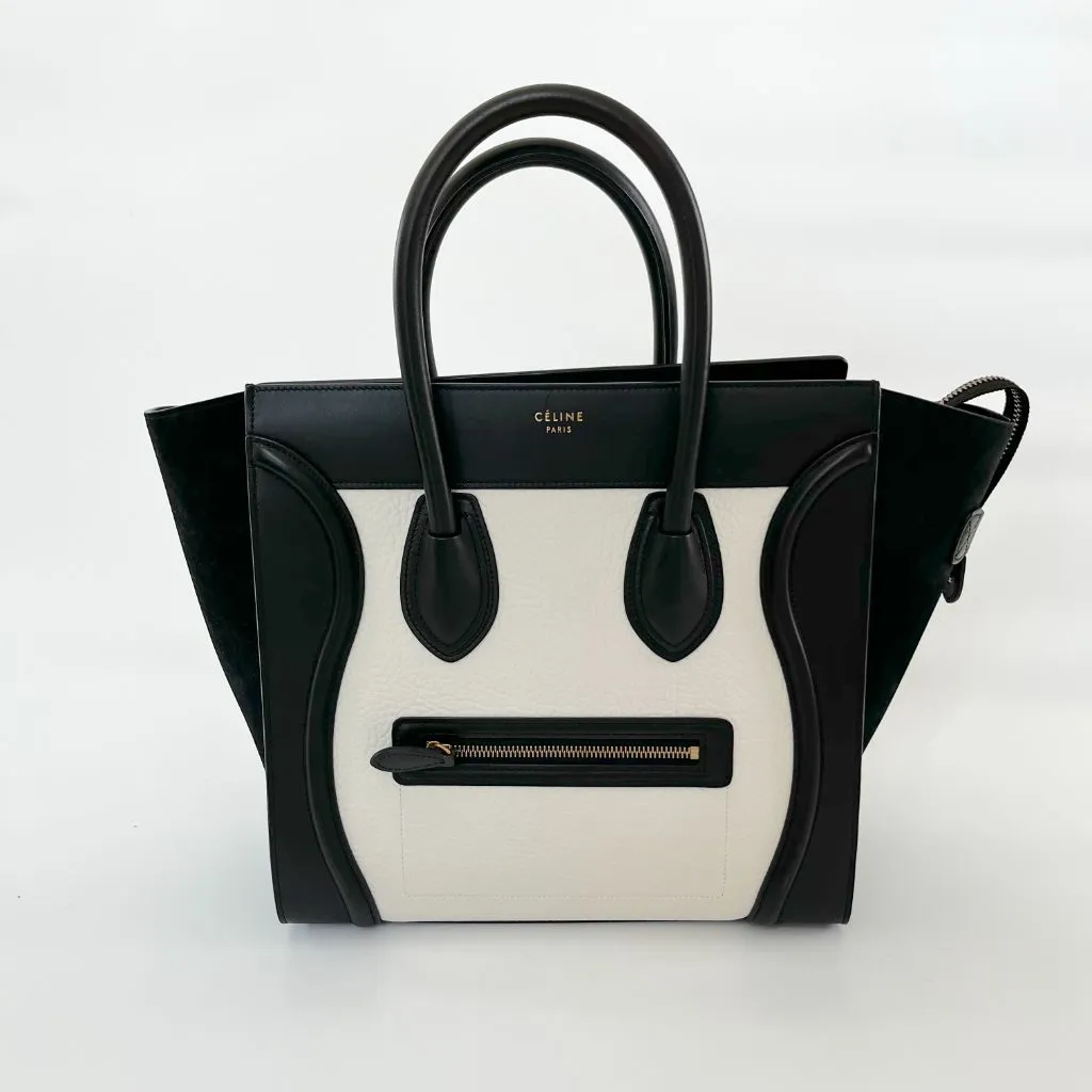 Celine Cream and Black Canvas and Leather Mini Luggage Tote