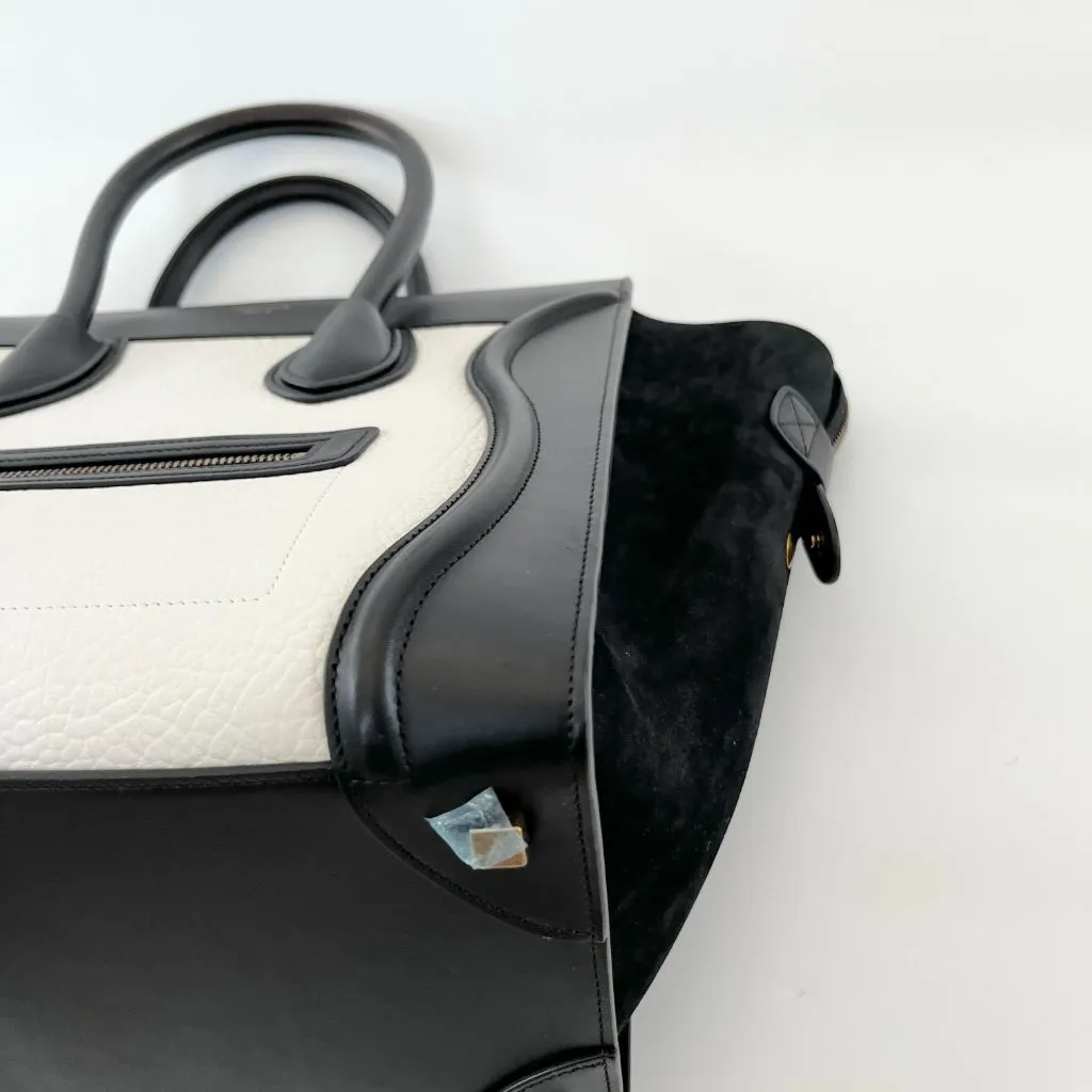 Celine Cream and Black Canvas and Leather Mini Luggage Tote