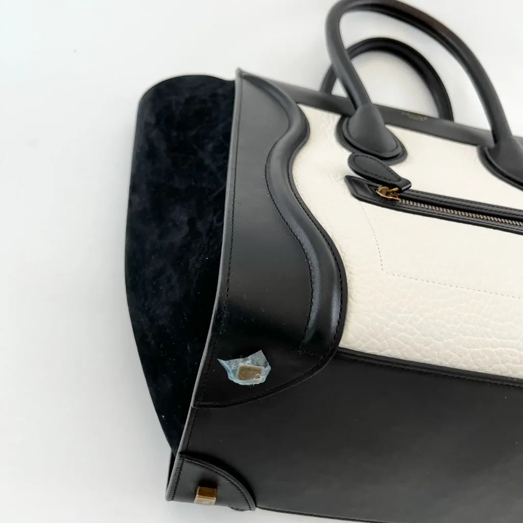 Celine Cream and Black Canvas and Leather Mini Luggage Tote