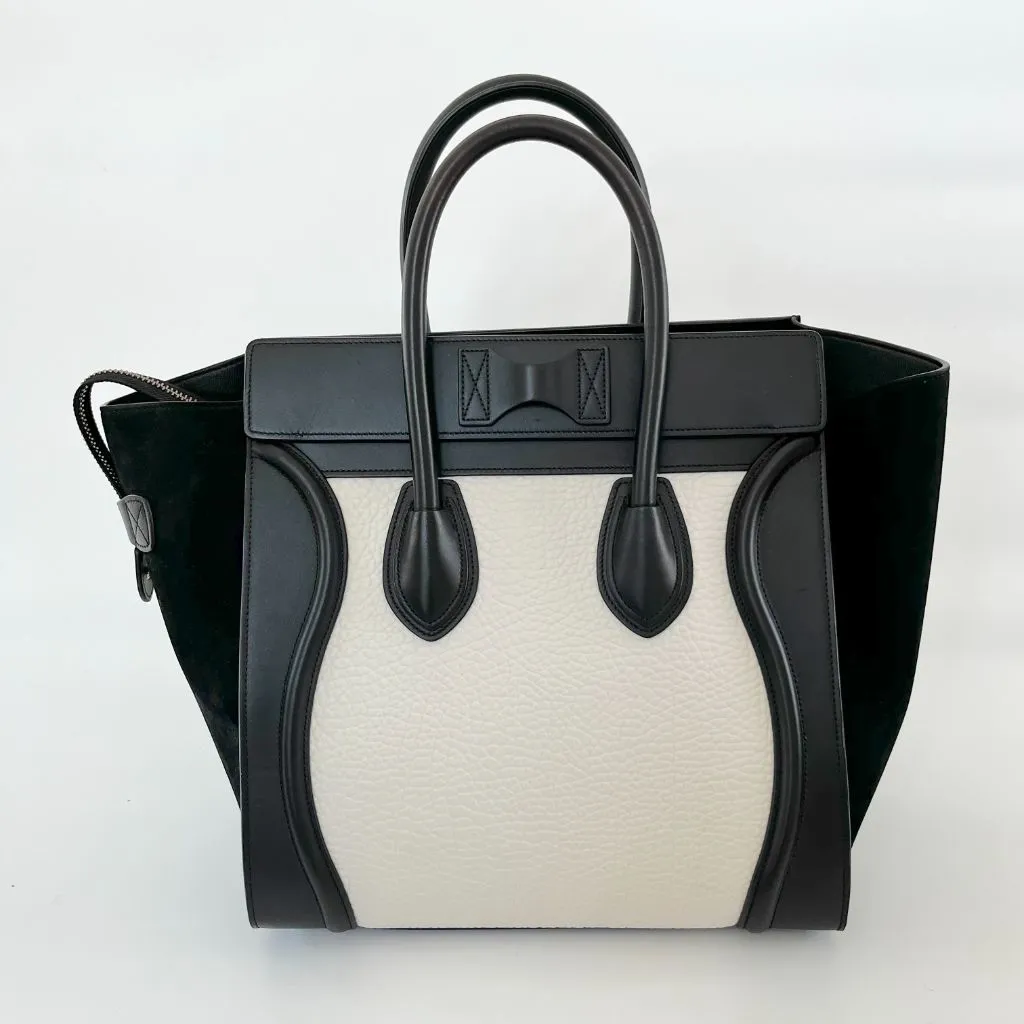 Celine Cream and Black Canvas and Leather Mini Luggage Tote