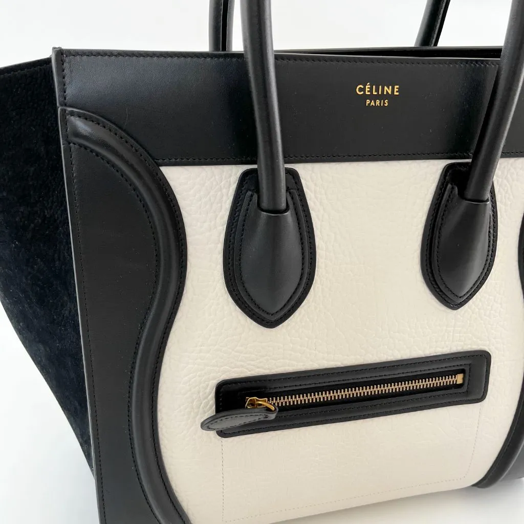 Celine Cream and Black Canvas and Leather Mini Luggage Tote