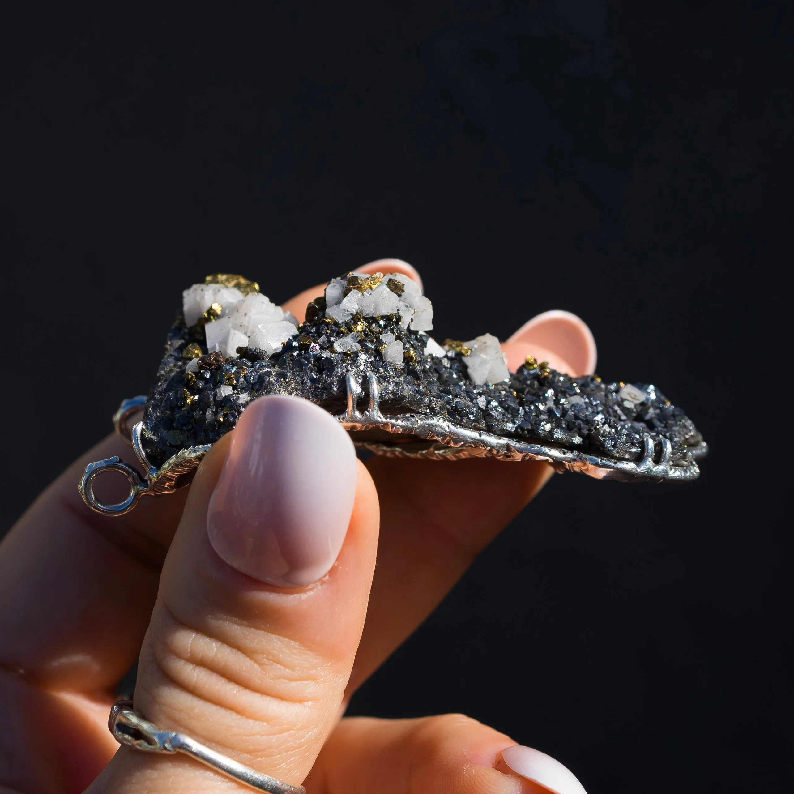 Chalcopyrite & Calcite Mineral Specimen Pendant