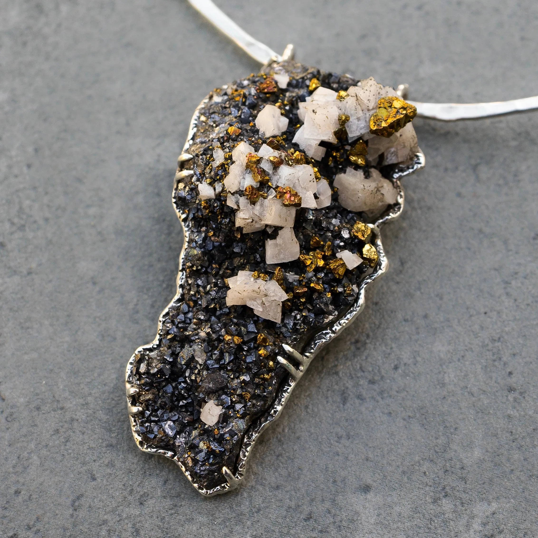 Chalcopyrite & Calcite Mineral Specimen Pendant