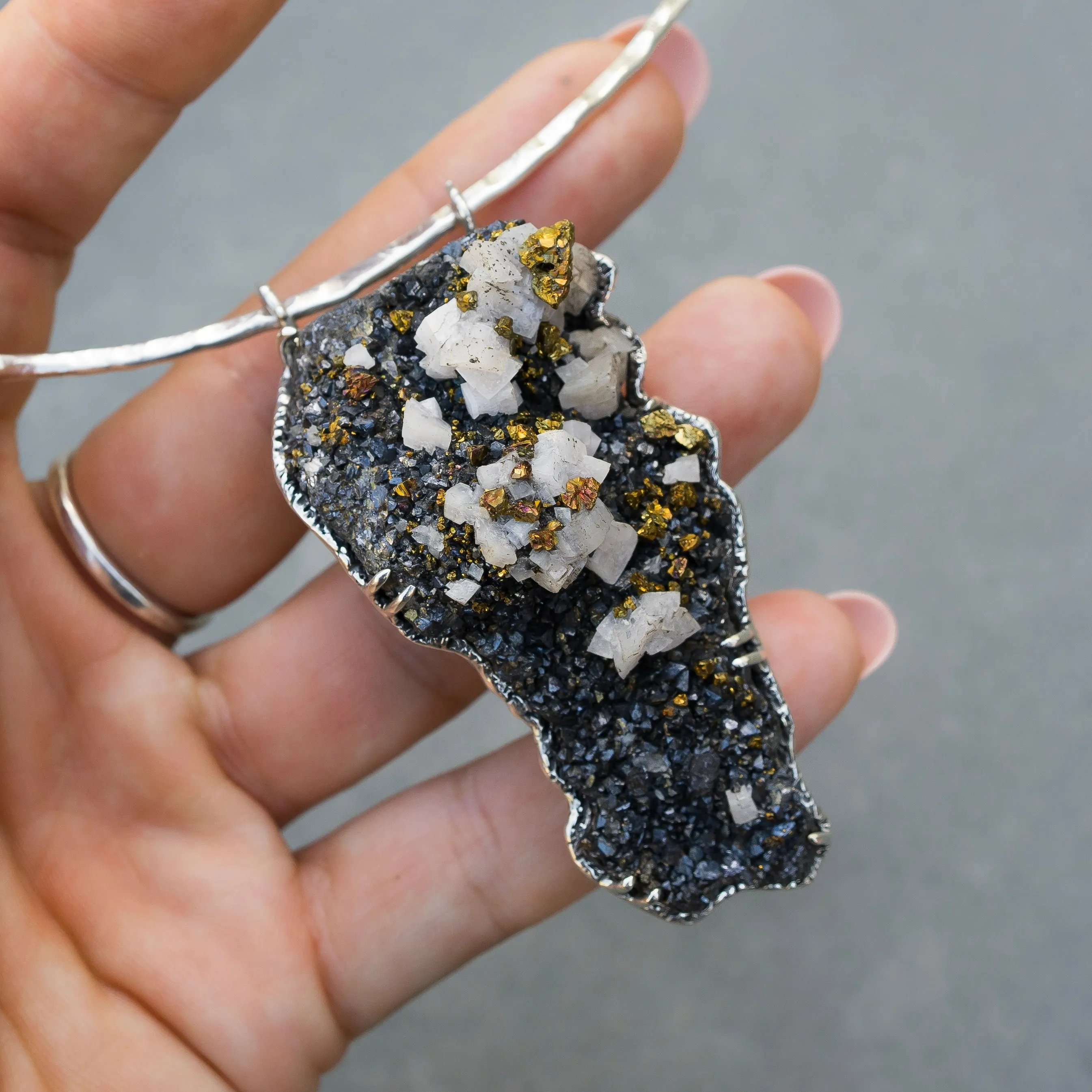 Chalcopyrite & Calcite Mineral Specimen Pendant