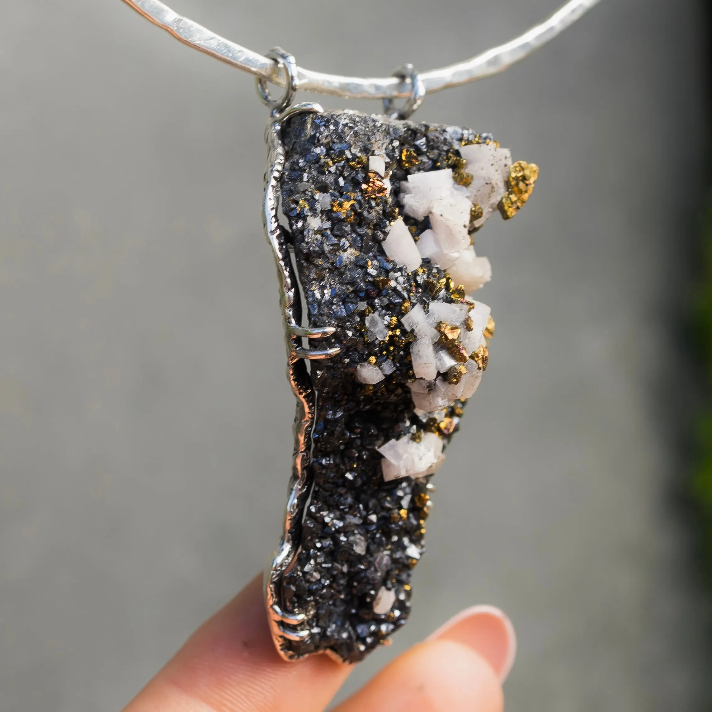 Chalcopyrite & Calcite Mineral Specimen Pendant