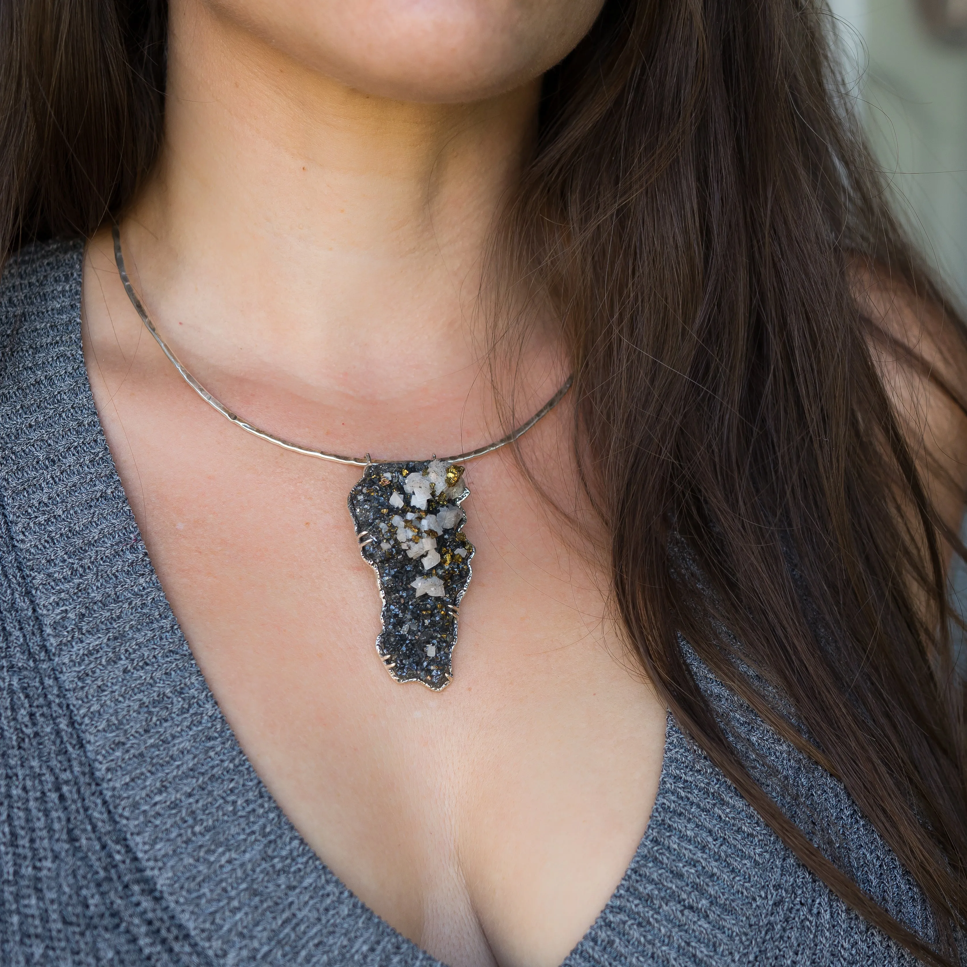 Chalcopyrite & Calcite Mineral Specimen Pendant