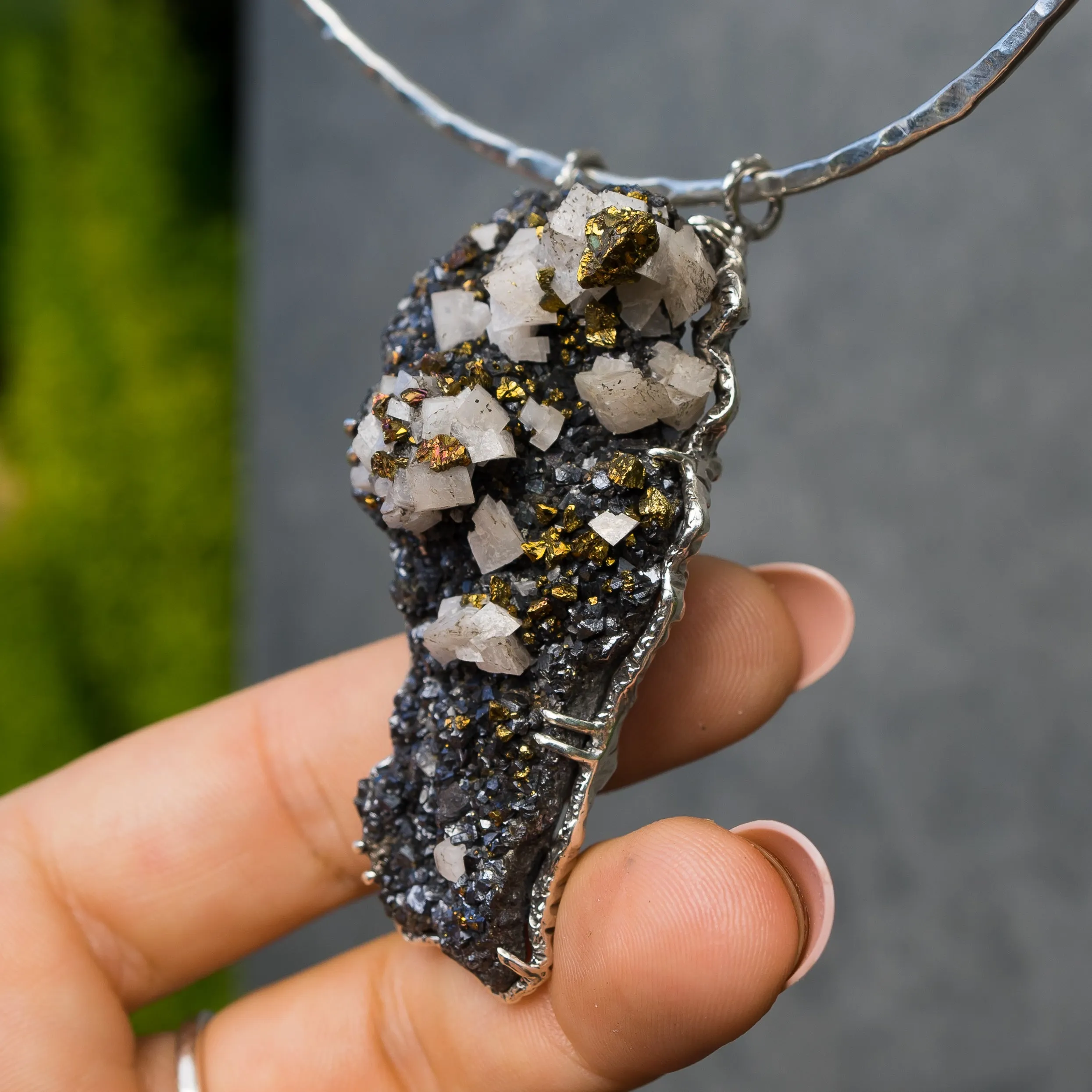 Chalcopyrite & Calcite Mineral Specimen Pendant